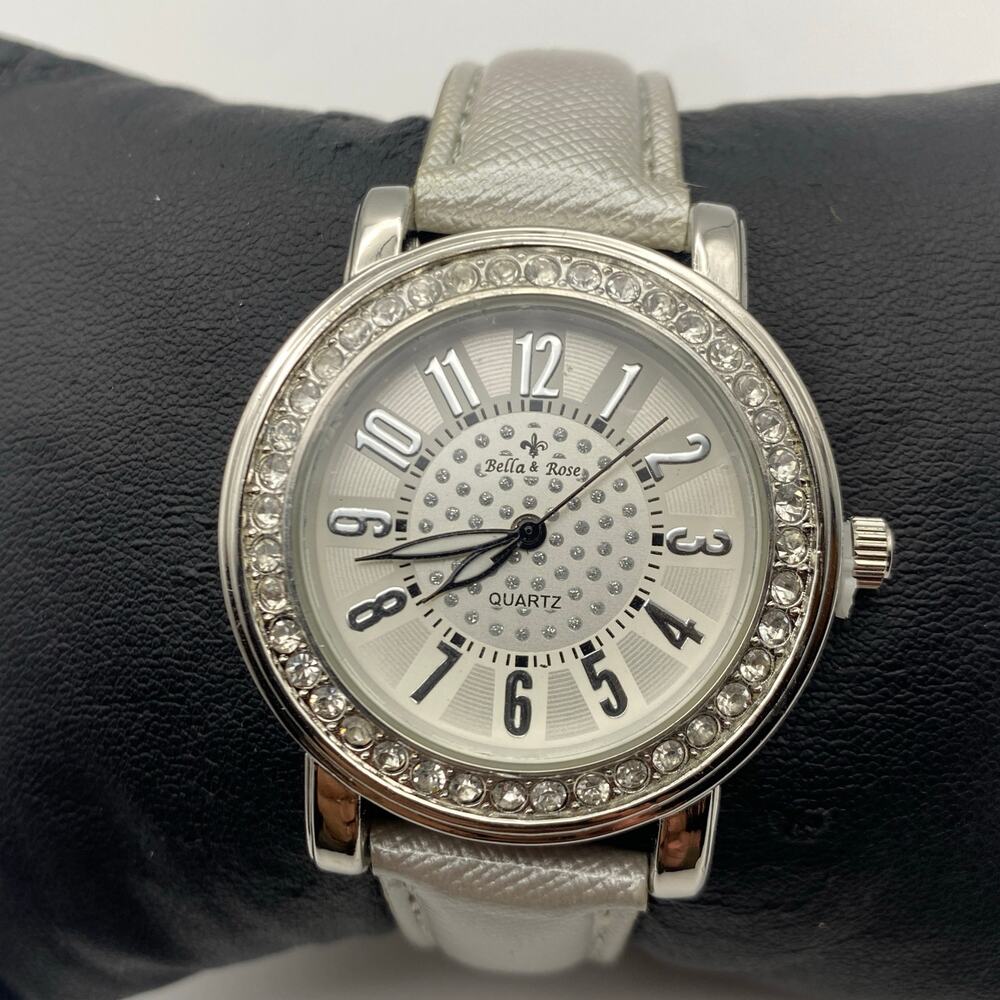 Bella and Ross Silver Tone Stainless Steel Crystal Bezel Watch